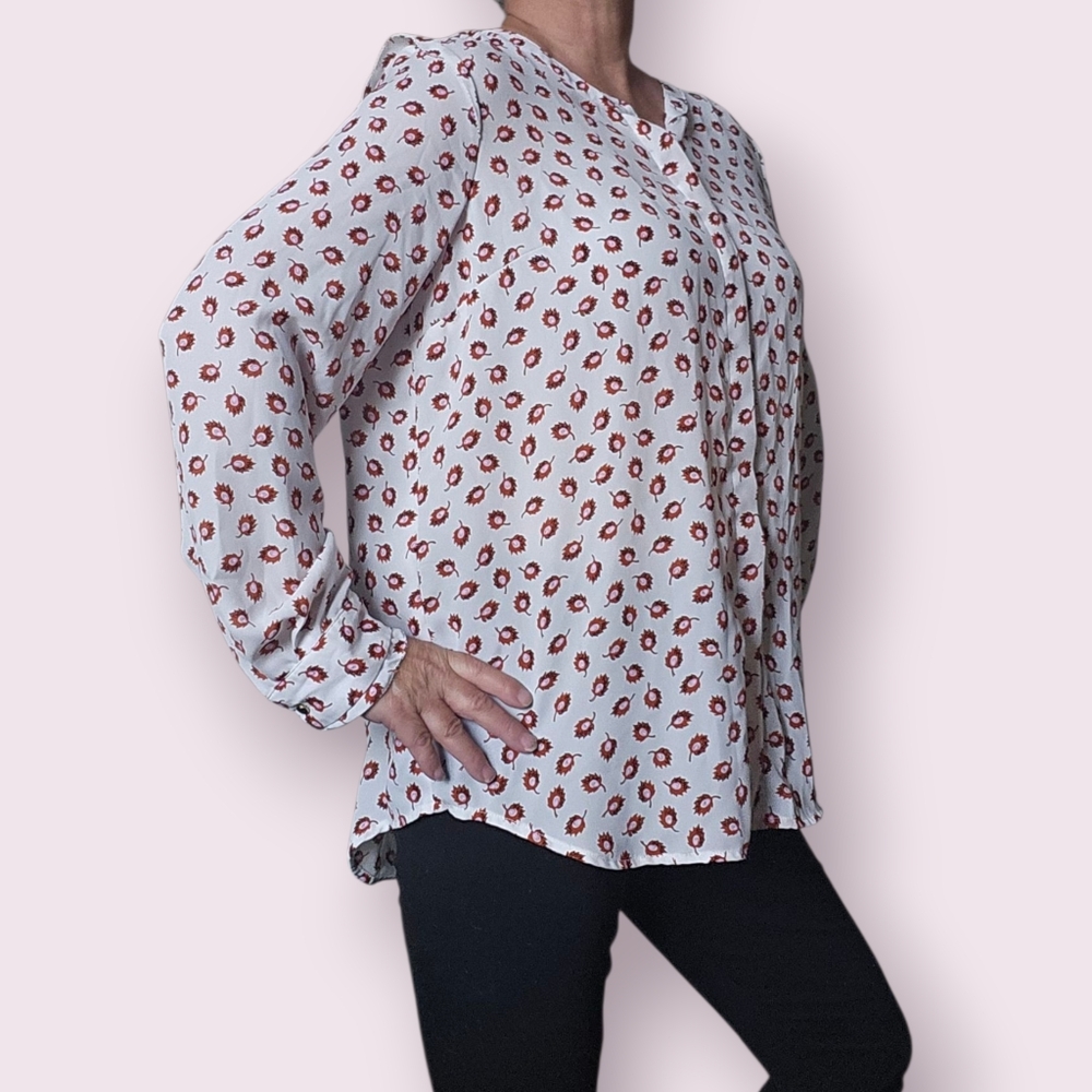 Liz Claiborne Ivory Floral Print Blouse Size Large - Picture 2 of 5